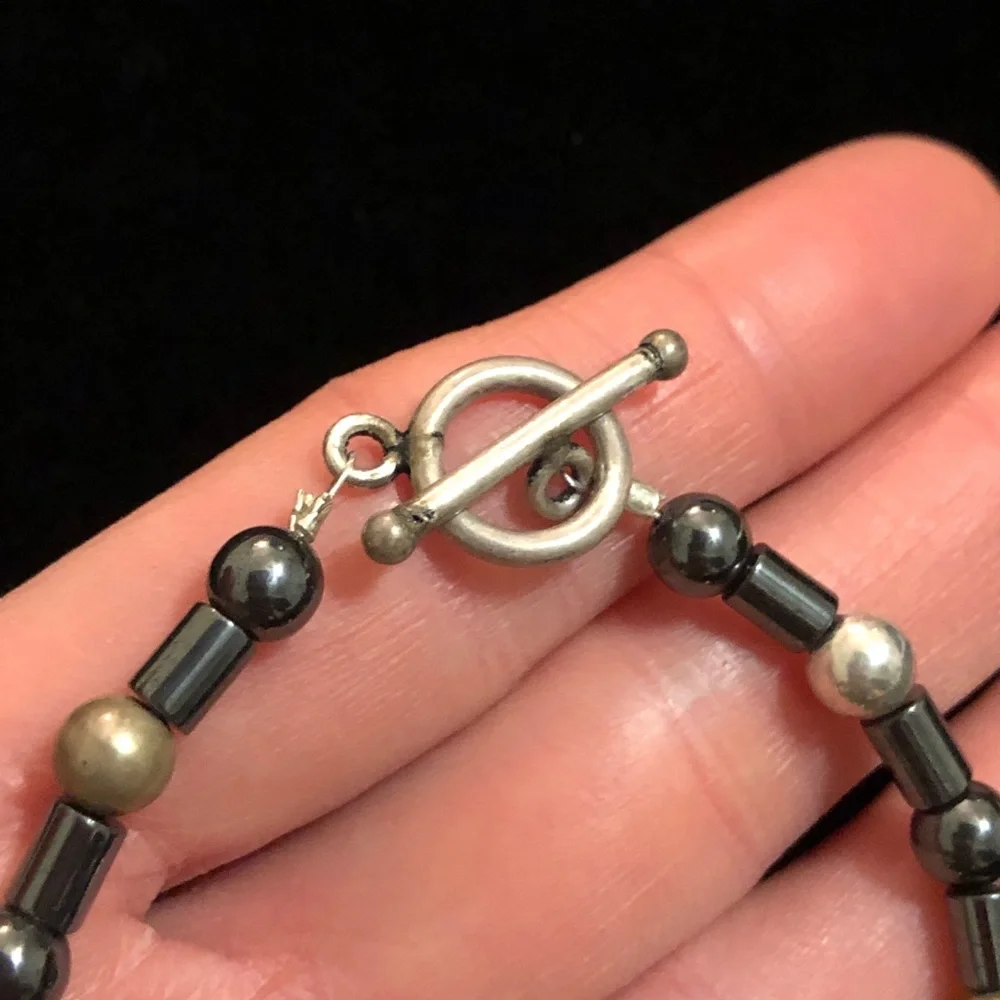 Vintage Hematite and Silver Tone Beaded Bracelet